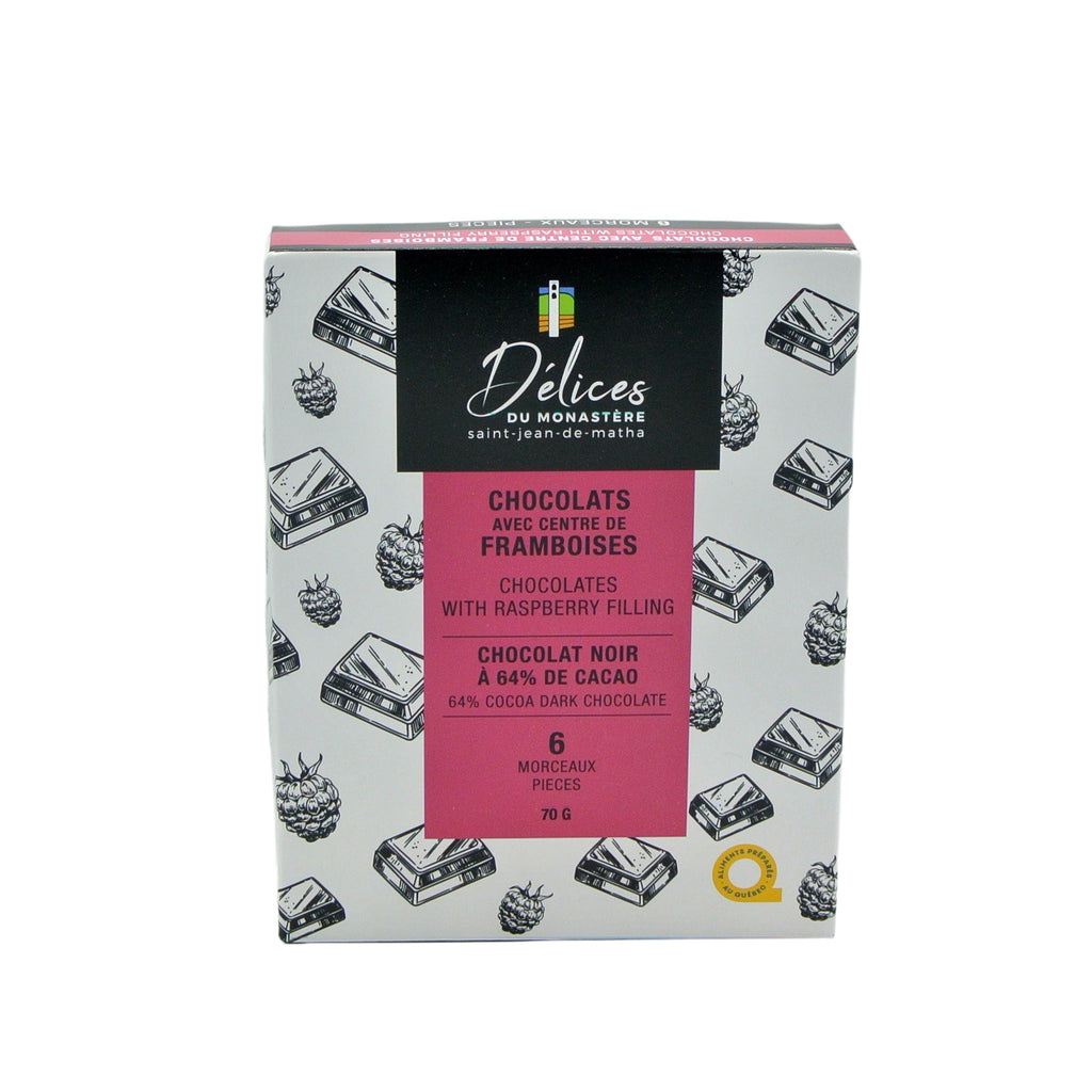 Chocolats noirs avec centre de framboises 6un